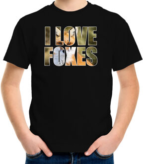 Bellatio Decorations Tekst shirt I love foxes met dieren foto van een vos zwart voor kinderen - cadeau t-shirt vossen liefhebber - kinderkleding / kleding L (146-152)