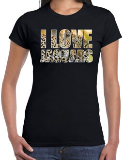 Bellatio Decorations Tekst shirt I love jaguars met dieren foto van een jaguar zwart voor dames - cadeau t-shirt jachtluipaarden liefhebber 2XL