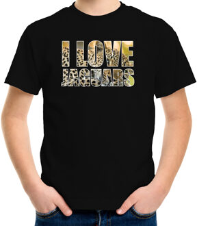 Bellatio Decorations Tekst shirt I love jaguars met dieren foto van een jaguar zwart voor kinderen - cadeau t-shirt jachtluipaarden liefhebber - kinderkleding / kleding L (146-152)