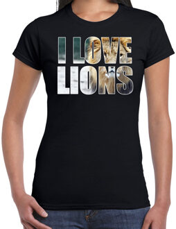 Bellatio Decorations Tekst shirt I love lions met dieren foto van een leeuw zwart voor dames - cadeau t-shirt leeuwen liefhebber 2XL