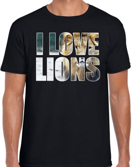 Bellatio Decorations Tekst shirt I love lions met dieren foto van een leeuw zwart voor heren - cadeau t-shirt leeuwen liefhebber 2XL