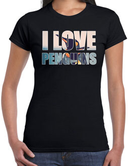 Bellatio Decorations Tekst shirt I love penguins met dieren foto van een pinguin zwart voor dames - cadeau t-shirt pinguins liefhebber 2XL