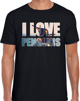 Bellatio Decorations Tekst shirt I love penguins met dieren foto van een pinguin zwart voor heren - cadeau t-shirt pinguins liefhebber 2XL