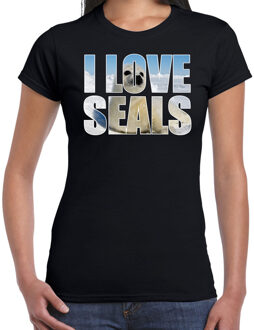 Bellatio Decorations Tekst shirt I love seals met dieren foto van een zeehond zwart voor dames - cadeau t-shirt zeehonden liefhebber 2XL