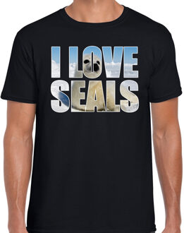 Bellatio Decorations Tekst shirt I love seals met dieren foto van een zeehond zwart voor heren - cadeau t-shirt zeehonden liefhebber 2XL