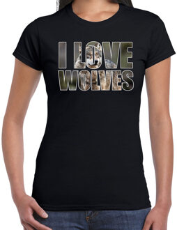 Bellatio Decorations Tekst shirt I love wolves met dieren foto van een wolf zwart voor dames - cadeau t-shirt wolven liefhebber 2XL