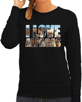 Bellatio Decorations Tekst sweater I love alpacas met dieren foto van een alpaca zwart voor dames - cadeau trui alpacas liefhebber 2XL