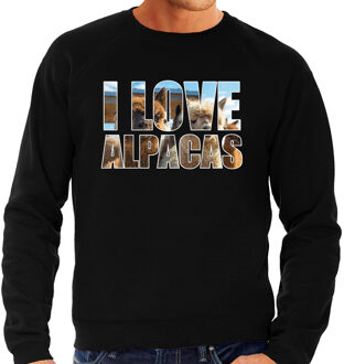 Bellatio Decorations Tekst sweater I love alpacas met dieren foto van een alpaca zwart voor heren - cadeau trui alpacas liefhebber 2XL