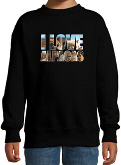 Bellatio Decorations Tekst sweater I love alpacas met dieren foto van een alpaca zwart voor kinderen
