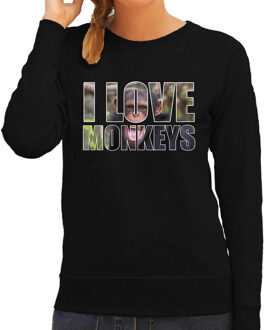 Bellatio Decorations Tekst sweater I love chimpanzee monkeys met dieren foto van een chimpansee aap zwart voor dames - cadeau trui apen liefhebber 2XL