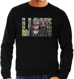 Bellatio Decorations Tekst sweater I love chimpanzee monkeys met dieren foto van een chimpansee aap zwart voor heren - cadeau trui apen liefhebber 2XL