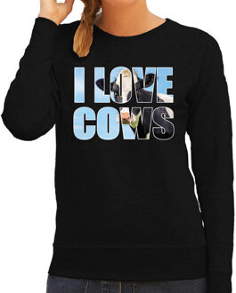 Bellatio Decorations Tekst sweater I love cows met dieren foto van een koe zwart voor dames - cadeau trui koeien liefhebber 2XL