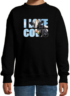 Bellatio Decorations Tekst sweater I love cows met dieren foto van een koe zwart voor kinderen - cadeau trui koeien liefhebber - kinderkleding / kleding 3-4 jaar (98/104)