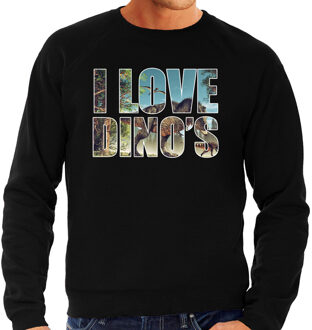 Bellatio Decorations Tekst sweater I love dinosaurs met dieren foto van een dino zwart voor heren - cadeau trui T-Rex dinosauriers liefhebber 2XL