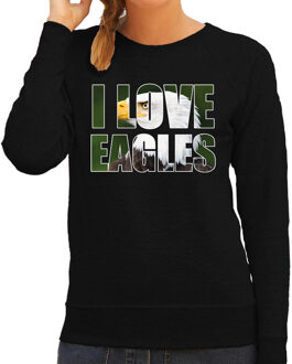 Bellatio Decorations Tekst sweater I love eagles met dieren foto van een arend vogels zwart voor dames - cadeau trui arenden liefhebber M