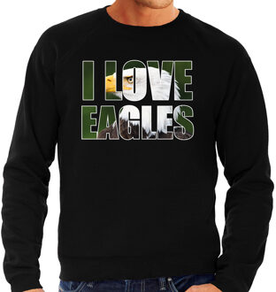 Bellatio Decorations Tekst sweater I love eagles met dieren foto van een arend vogels zwart voor heren - cadeau trui arenden liefhebber XL