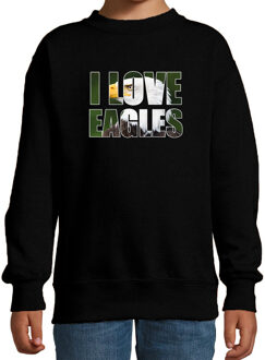 Bellatio Decorations Tekst sweater I love eagles met dieren foto van een arend vogels zwart voor kinderen - cadeau trui arenden liefhebber - kinderkleding / kleding 14-15 jaar (170/176)
