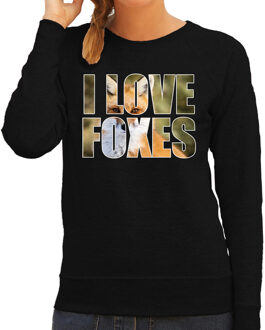 Bellatio Decorations Tekst sweater I love foxes met dieren foto van een vos zwart voor dames - cadeau trui vossen liefhebber 2XL