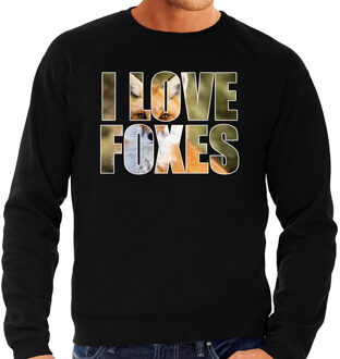 Bellatio Decorations Tekst sweater I love foxes met dieren foto van een vos zwart voor heren