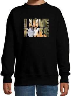 Bellatio Decorations Tekst sweater I love foxes met dieren foto van een vos zwart voor kinderen - cadeau trui vossen liefhebber - kinderkleding / kleding 12-13 jaar (152/164)