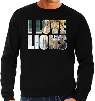 Bellatio Decorations Tekst sweater I love lions met dieren foto van een leeuw zwart voor heren - cadeau trui leeuwen liefhebber 2XL