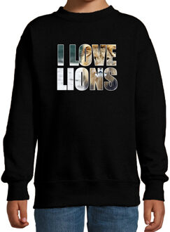 Bellatio Decorations Tekst sweater I love lions met dieren foto van een leeuw zwart voor kinderen - cadeau trui leeuwen liefhebber - kinderkleding / kleding 12-13 jaar (152/164)