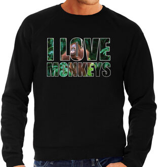 Bellatio Decorations Tekst sweater I love monkeys met dieren foto van een orang oetan aap zwart voor heren - cadeau trui apen liefhebber 2XL