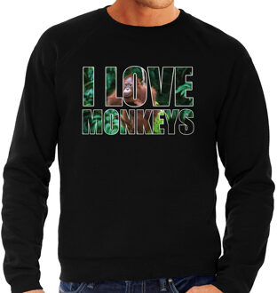 Bellatio Decorations Tekst sweater I love monkeys met dieren foto van een orang oetan aap zwart voor heren