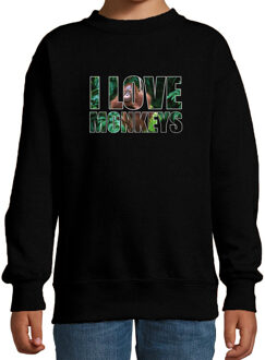 Bellatio Decorations Tekst sweater I love monkeys met dieren foto van een orang oetan aap zwart voor kinderen - cadeau trui apen liefhebber - kinderkleding / kleding 9-11 jaar (134/146)