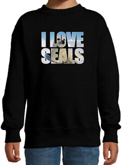 Bellatio Decorations Tekst sweater I love seals met dieren foto van een zeehond zwart voor kinderen - cadeau trui zeehonden liefhebber - kinderkleding / kleding 12-13 jaar (152/164)