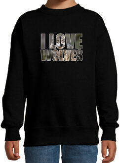 Bellatio Decorations Tekst sweater I love wolves met dieren foto van een wolf zwart voor kinderen - cadeau trui wolven liefhebber - kinderkleding / kleding 12-13 jaar (152/164)