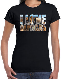 Bellatio Decorations Tekst t-shirt I love alpacas met dieren foto van een alpaca zwart voor dames