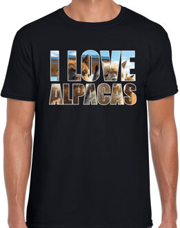 Bellatio Decorations Tekst t-shirt I love alpacas met dieren foto van een alpaca zwart voor heren