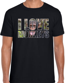Bellatio Decorations Tekst t-shirt I love chimpanzee monkeys met dieren foto van een chimpansee aap zwart voor heren