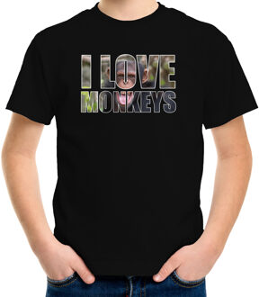 Bellatio Decorations Tekst t-shirt I love chimpanzee monkeys met dieren foto van een chimpansee aap zwart voor kinderen