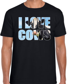 Bellatio Decorations Tekst t-shirt I love cows met dieren foto van een koe zwart voor heren