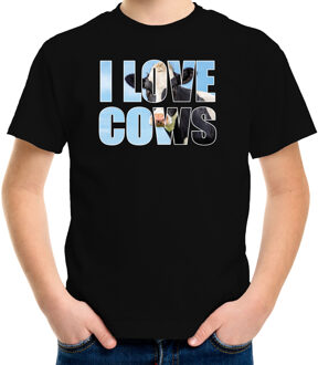 Bellatio Decorations Tekst t-shirt I love cows met dieren foto van een koe zwart voor kinderen