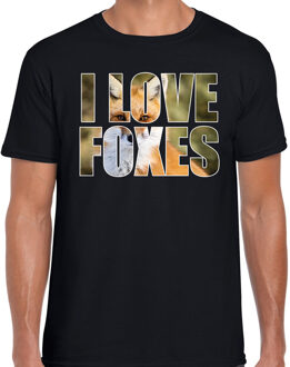 Bellatio Decorations Tekst t-shirt I love foxes met dieren foto van een vos zwart voor heren