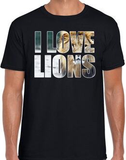 Bellatio Decorations Tekst t-shirt I love lions met dieren foto van een leeuw zwart voor heren