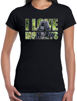 Bellatio Decorations Tekst t-shirt I love monkeys met dieren foto van een gorilla aap zwart voor dames