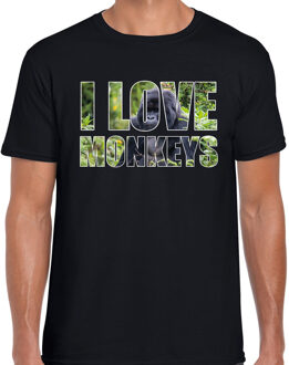 Bellatio Decorations Tekst t-shirt I love monkeys met dieren foto van een gorilla aap zwart voor heren