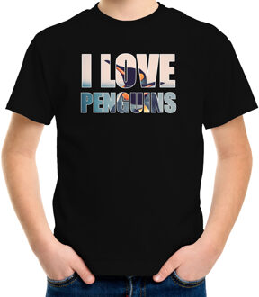 Bellatio Decorations Tekst t-shirt I love penguins met dieren foto van een pinguin zwart voor kinderen