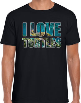 Bellatio Decorations Tekst t-shirt I love turtles met dieren foto van een schildpad zwart voor heren