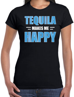 Bellatio Decorations Tequila makes me happy / Tequila maakt me gelukkig drank t-shirt zwart voor dames - tequila drink shirt - themafeest / outfit 2XL