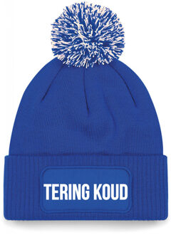 Bellatio Decorations Tering koud muts met pompon unisex - one size - blauw - apres-ski muts One size