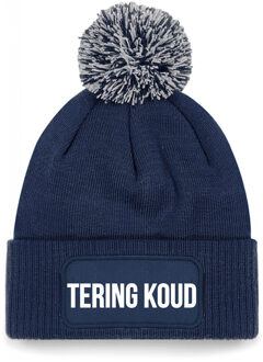 Bellatio Decorations Tering koud muts met pompon unisex - one size - navy - apres-ski muts
