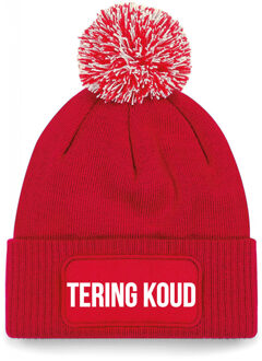 Bellatio Decorations Tering koud muts met pompon unisex - one size - rood - apres-ski muts One size