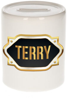 Bellatio Decorations Terry naam / voornaam kado spaarpot met embleem - Naam spaarpotten Multikleur