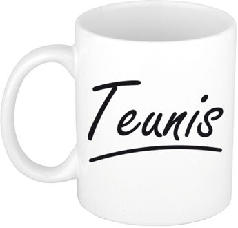 Bellatio Decorations Teunis Naam koffiemok - beker - met sierlijke letters - wit - 300 ml - Cadeau - Heren