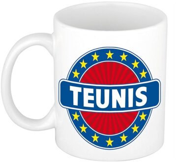 Bellatio Decorations Teunis voornaam koffiemok - beker - wit/blauw - 300 ml - Cadeau - Heren - Collega - Vaderdag Multi